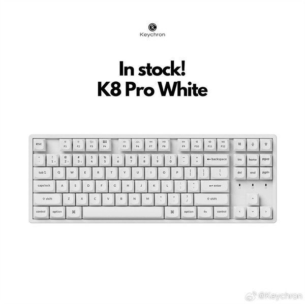 keychron 推出旗下 K10 Pro / K8 Pro / K4 Pro / K2 Pro 四款机械键盘白色新配色