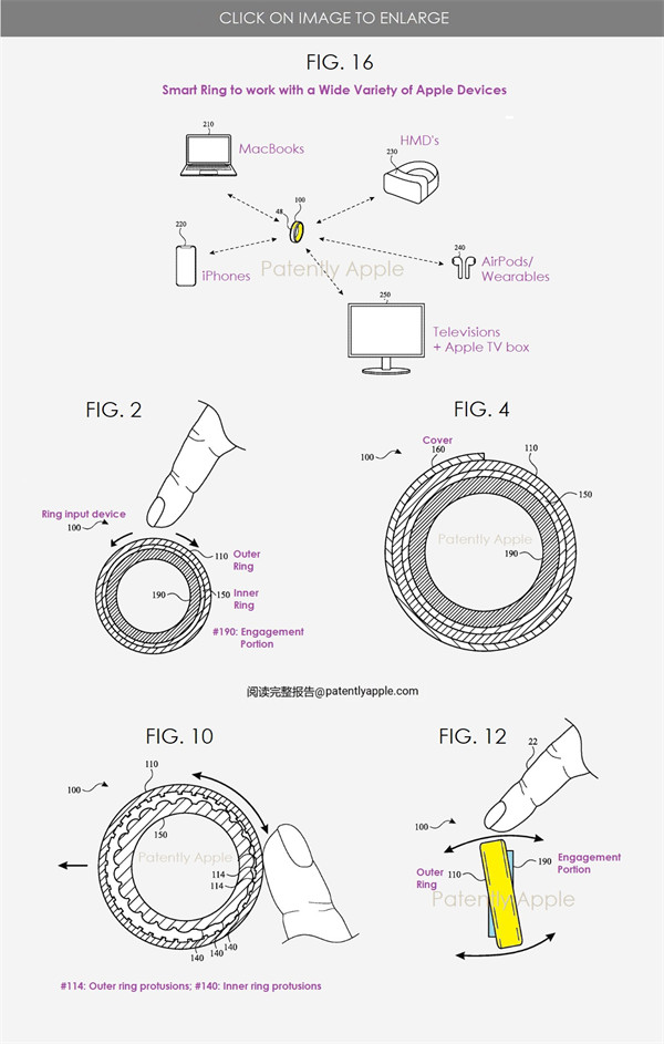 苹果获得智能戒指专利：可作为 MacBook、电视、AirPods等设备输入交互设备