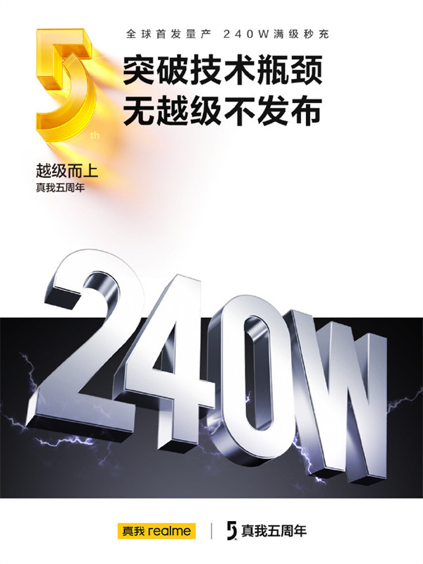 realme 真我手机宣布全球首发量产 240W 满级秒充