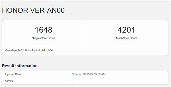 荣耀 Magic Vs2 折叠屏手机现身跑分平台 Geekbench 6