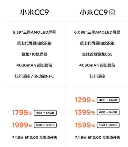 小米cc9和小米cc9e哪个好 小米CC9和小米CC9e的区别