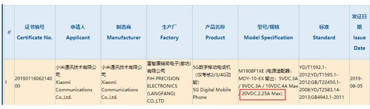 小米5G手机通过3C认证：支持45W有线快充