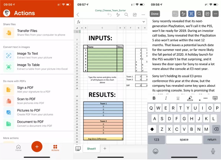 微软正式为iOS/安卓推出三合一Office应用：集成Word/Excel/PowerPoint