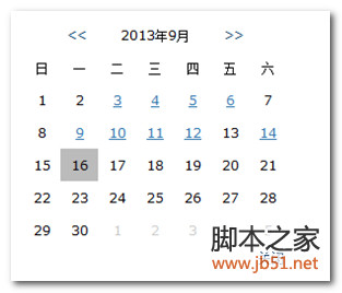 .net mvc页面UI之Jquery博客日历控件实现代码