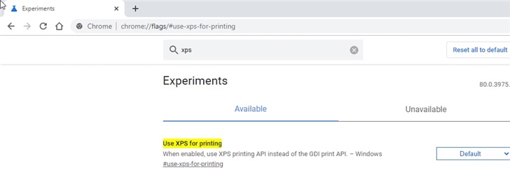 谷歌Chrome将使用Windows的XPS Print API进行打印