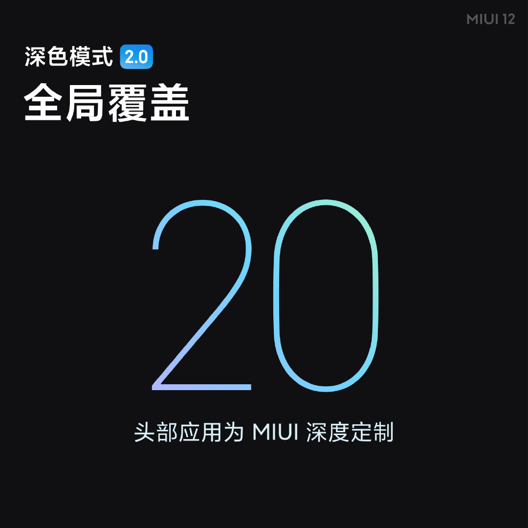 小米MIUI 12支持深色模式2.0：全局覆盖