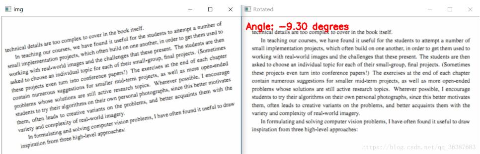 Python+OpenCV实现旋转文本校正方式