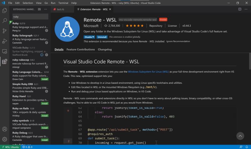 VSCode + WSL 2 + Ruby环境搭建图文详解