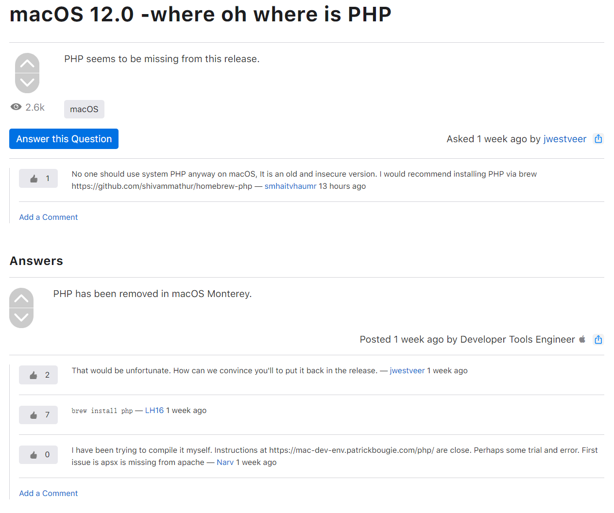 MacOS Monterey 移除了自带的 PHP