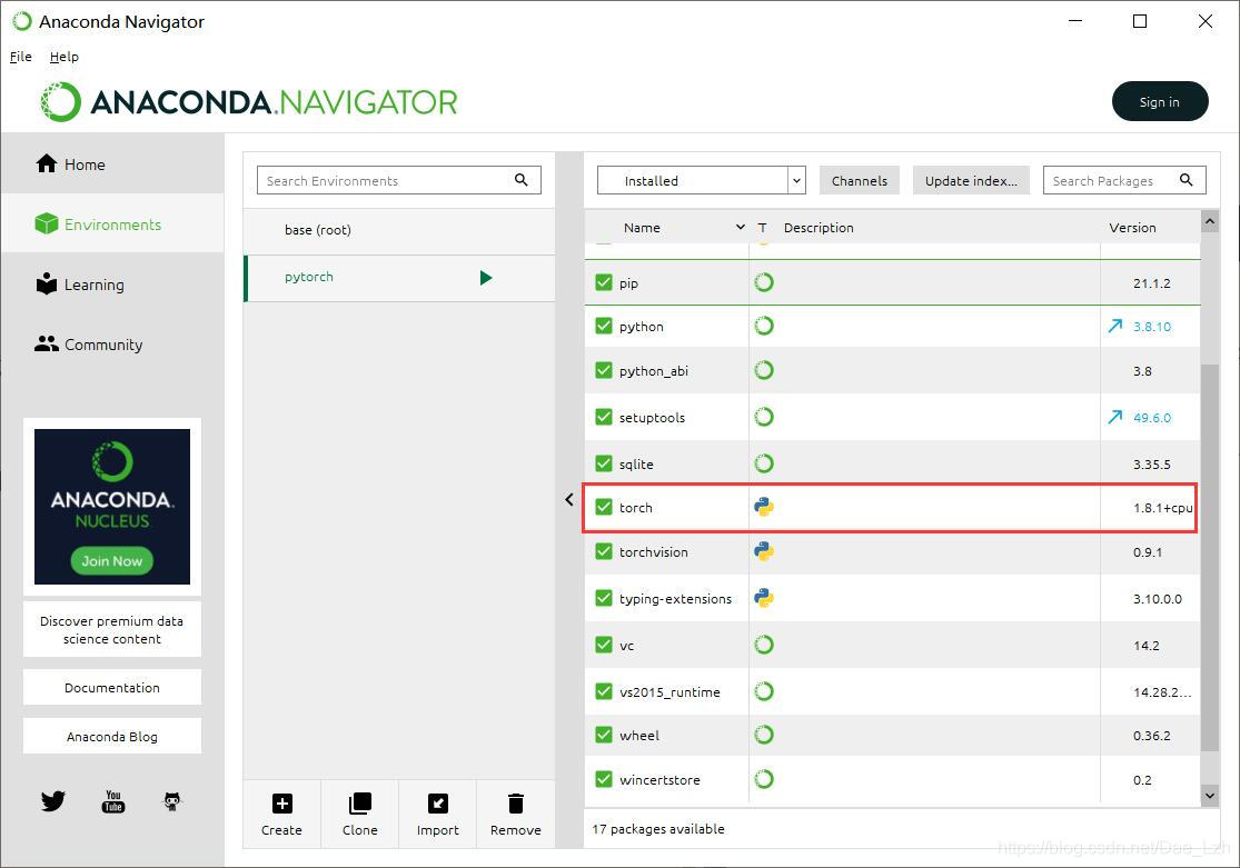 Anaconda安装pytorch及配置PyCharm 2021环境