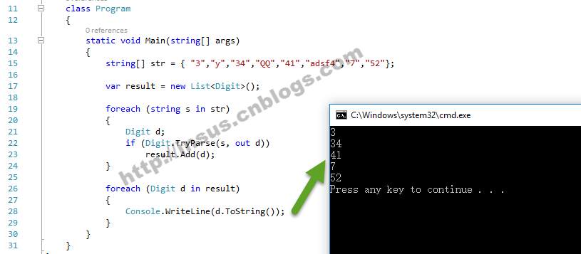 c#实现从字符串数组中把数字的元素找出来