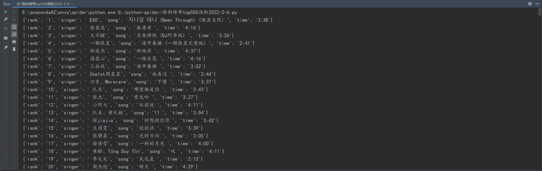 python爬取酷狗音乐Top500榜单