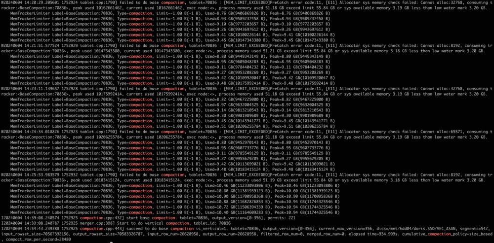 Apache Doris 中Compaction问题分析和典型案例分析